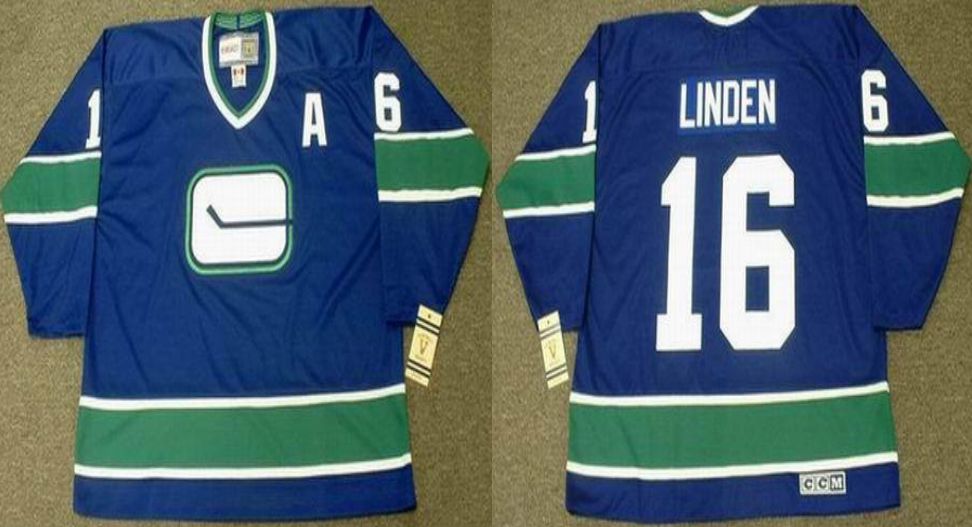 2019 Men Vancouver Canucks 16 Linden Blue CCM NHL jerseys